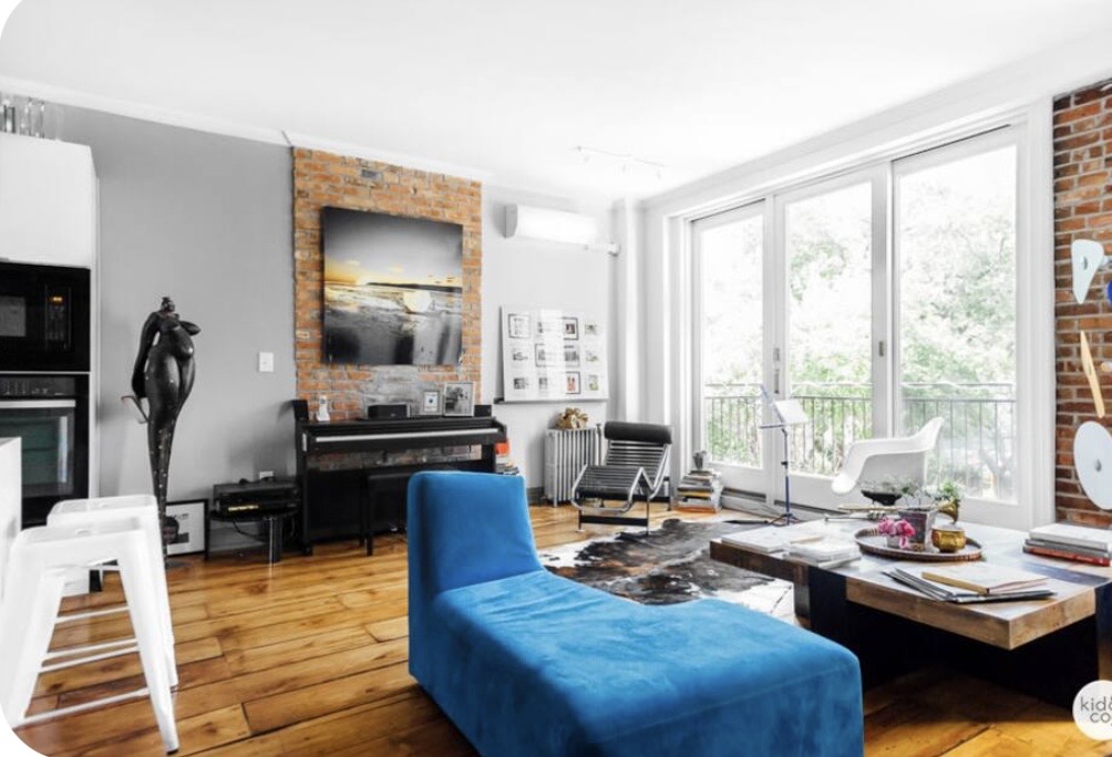 Living room blue sofas